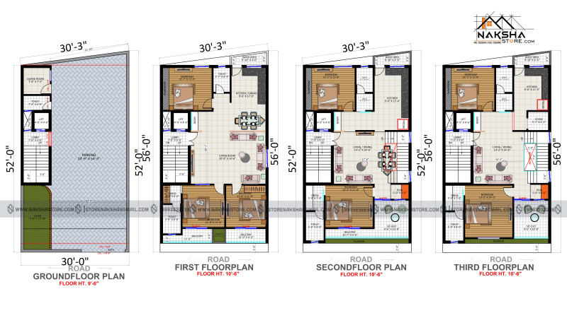 30x52 Multi-Floor Modern House Plan with Lift & Parking